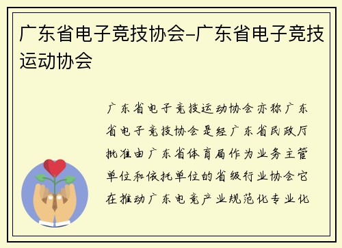 广东省电子竞技协会-广东省电子竞技运动协会